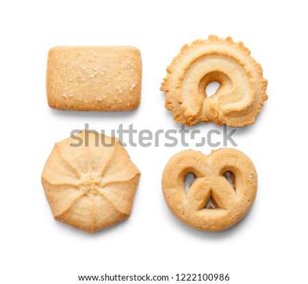 Four Danish Short Bread Butter Cookies Isoated on a White Background.