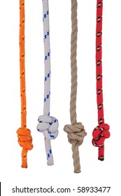 Four Different Rope With Stopper Knot (Stevedore's Knot), Isolated On White.