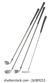 four different type of golf clubs, isolated