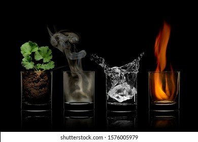 Four elements concept in glasses. earth, air, water, fire. - Shutterstock ID 1576005979