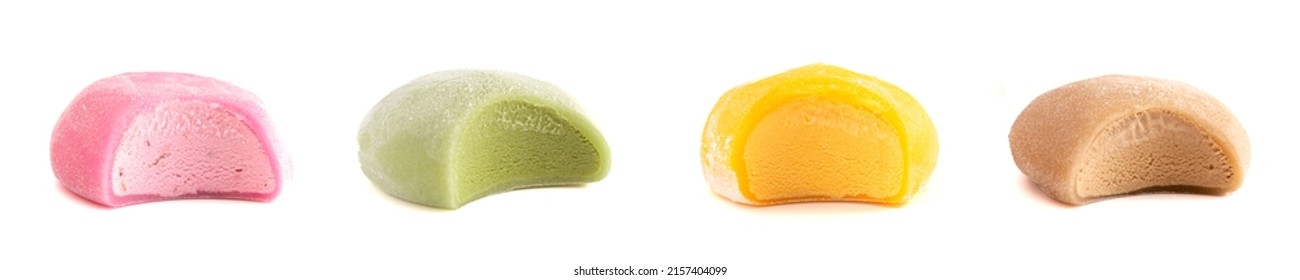 Four Flavors of Mochi Ice Cream Isolated on a White Background - Shutterstock ID 2157404099