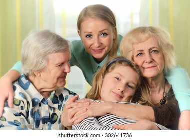 Four Generations Of Women. Happy Family.