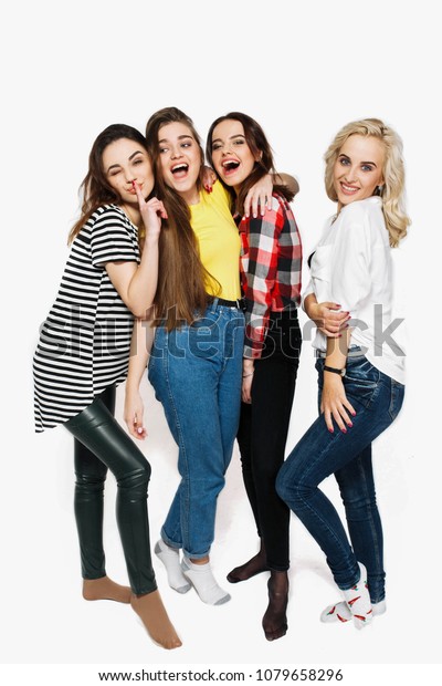 Four Happy Girls Dressed Casual Style Stock Photo Edit Now