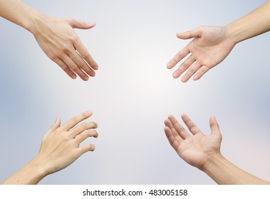 Four Human Hand Reaching Together International Stock Photo 483005158 ...