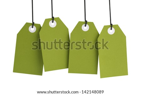 Four large Green Tags with Copy Space Isolated on White Background.