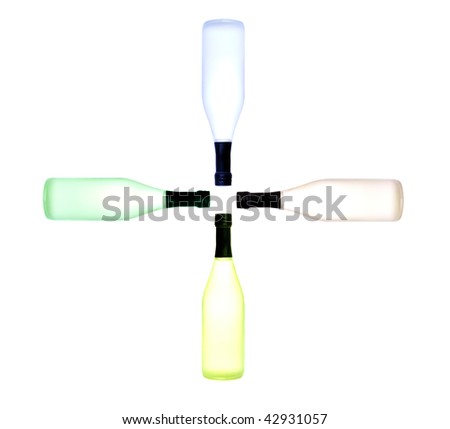 Four multicolor  bottles of cold drink on white isolation