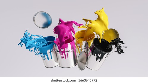 Four paint cans splashing CMYK colors, printing concept image - Shutterstock ID 1663645972
