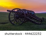 Four pieces of artillery in a row at Antietam National Battlefield in Sharpsburg, Maryland. The battle at Antietam was the bloodiest single-day battle in American history.