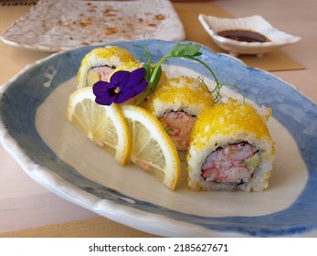 Four Pieces Of Delicious Sushi Made With Snow Crab