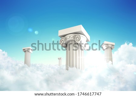 FOUR PILLARS IN CLOUDS WITH SUNSHINE 