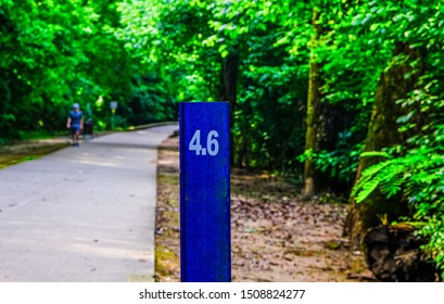 Four Point Six Mile Marker On A Woodland Fitness Trail