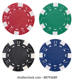 four poker chips isolated on white background