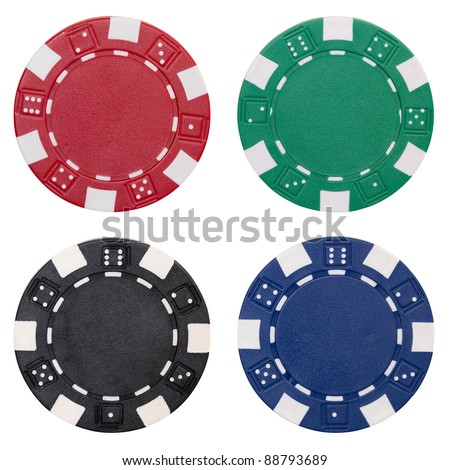 four poker chips isolated on white background