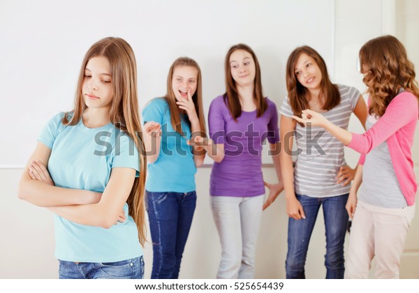 Four Preteen Girls Gossiping Their School Stock Photo Edit Now