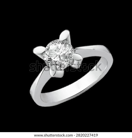 Four Prong Solitaire Diamond Ring Isolated on Black