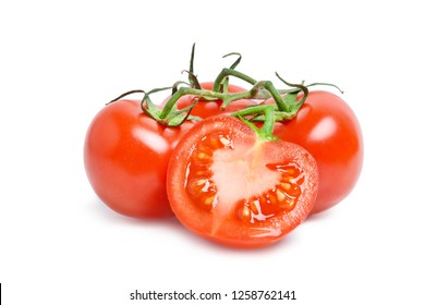 Four red ripe tomatoes with shadow isloated on white background