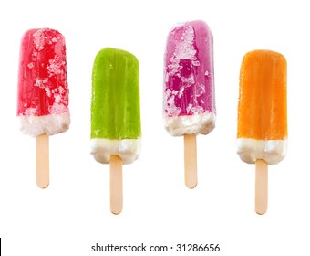 Four refreshing and colorful ice popsicles isolated in white - Powered by Shutterstock