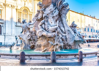 Four Rivers Fountain, Italian: Fontana dei Quattro Fiumi, Piazza Navona square, Rome, Italy. - Powered by Shutterstock