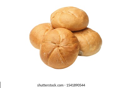 Four round buns isolated on a white background.White bread, crispy crust.Group.Horizontal frame.Сloseup. - Shutterstock ID 1541890544