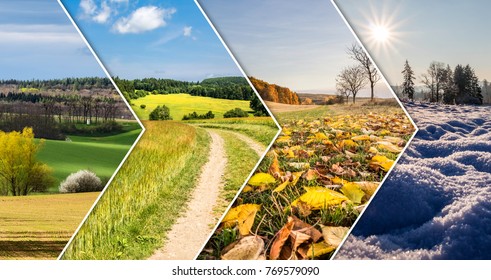 Four season collage from arrow banners - all used photos belong to me - Shutterstock ID 769579090
