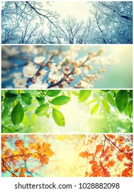 Four seasons. A pictures that shows four different pictures representing the four seasons: Spring, summer, autumn and winter - Shutterstock ID 1028882098