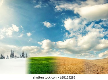 four seasons of year, winter, spring, summer and autumn, nature photo concept - Shutterstock ID 628135295
