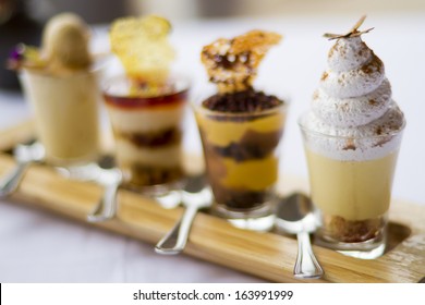 Four Small Decadent Desserts.