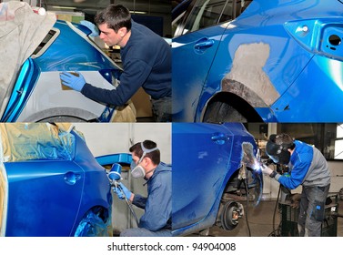 Four steps to repair a car crash - collage. - Powered by Shutterstock