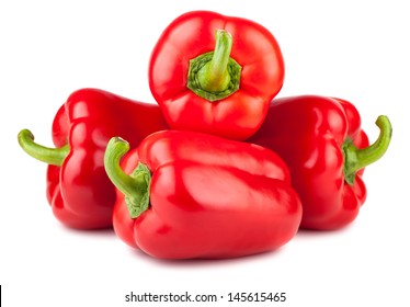Four sweet peppers isolated on white background
