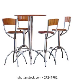 Four Tall Bar Stools At A Table Isolated With Clipping Path