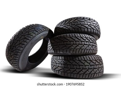 Four Tires On The White Background