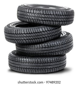 Four Tires On The White Background