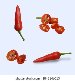 Four types of red chili. isolated chili on light blue  - Shutterstock ID 1846146013