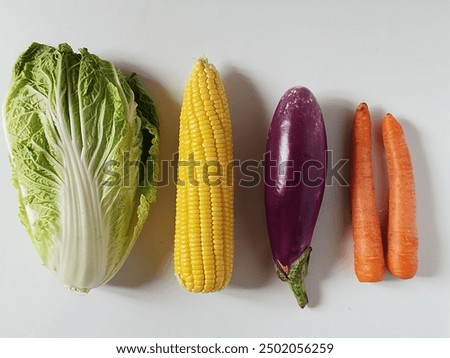 Similar – Beetroot, zucchini and corn on blue background