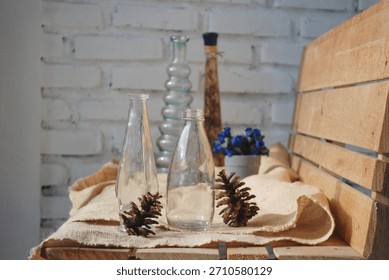 Four Unique Rustic Bottles on Vintage Wooden Surface