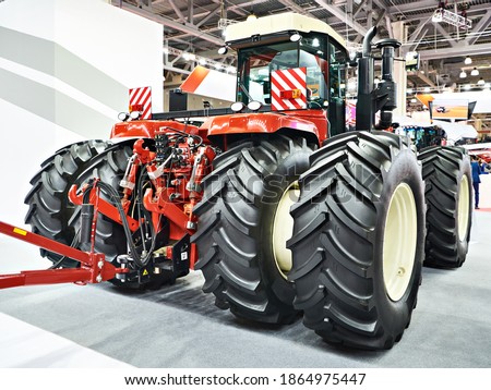 Four wheel drive agricultural tractor on exhibition