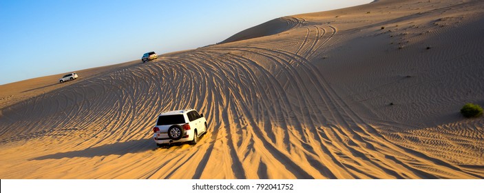 Four Wheel Drive Through The Desert In The United Arab Emirates.