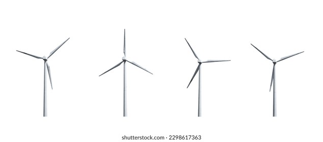 Four wind turbines isolated on white background - Shutterstock ID 2298617363