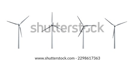 Four wind turbines isolated on white background
