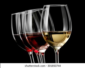 Four Wine Glasses On Black Background