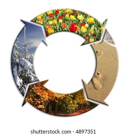 Four-arrow circle with superimposed images representing four seasons of the year - Shutterstock ID 4897351