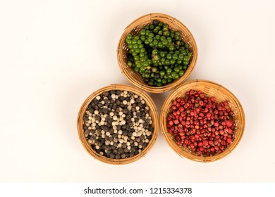 Four-color pepper has medicinal properties. (Black , red , white , green pepper) - Shutterstock ID 1215334378