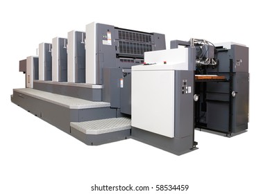 four-section offset printed machine. Isolated over white with clipping path