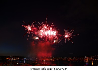 Fourth Of July Fireworks Above Lake Union In Seattle