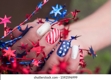 Fourth Of July Stars And Stripes On Nails