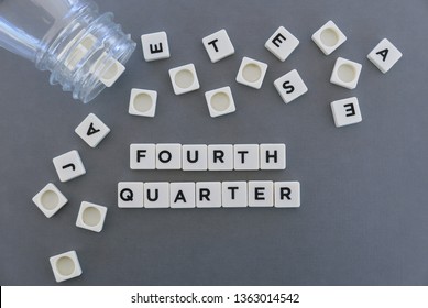 Fourth Quarter Word Made Of Square Letter Word On Grey Background.