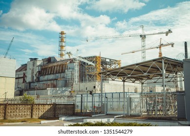 Fourth Reactor Without Enclosing Sarcophagus. Chornobyl Nuclear Power Plant - ChNPP. Radioactive Zone In Pripyat City - Abandoned Ghost Town