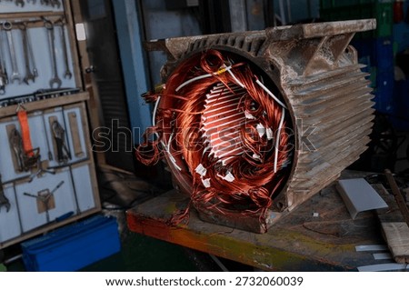 Fourth set featuring an additional gallery of images showing copper winding work before and after repair. Industrial electric motor rated at 20 horsepower (15 kW), 4-pole, 1400 RPM, 380V.