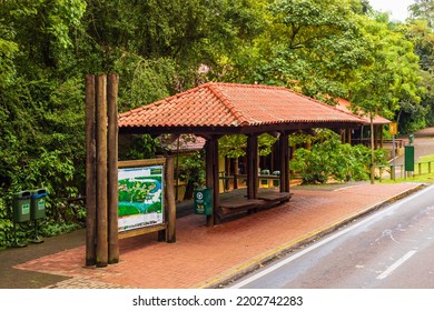 Foz Do Iguaçu - Paraná - Brasil - APR 23 2022: Bus Stops At Iguaçu Falls Park