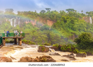 Foz Do Iguaçu - Paraná - Brasil - APR 23 2022: Panoramic View Of The Iguazu Falls